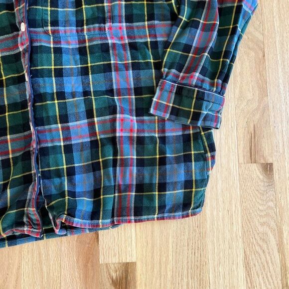 Lands’ End Boys’ Red Plaid Flannel Pajama Long Sleeve Button Front 10 -12 cotton - Picture 2 of 4